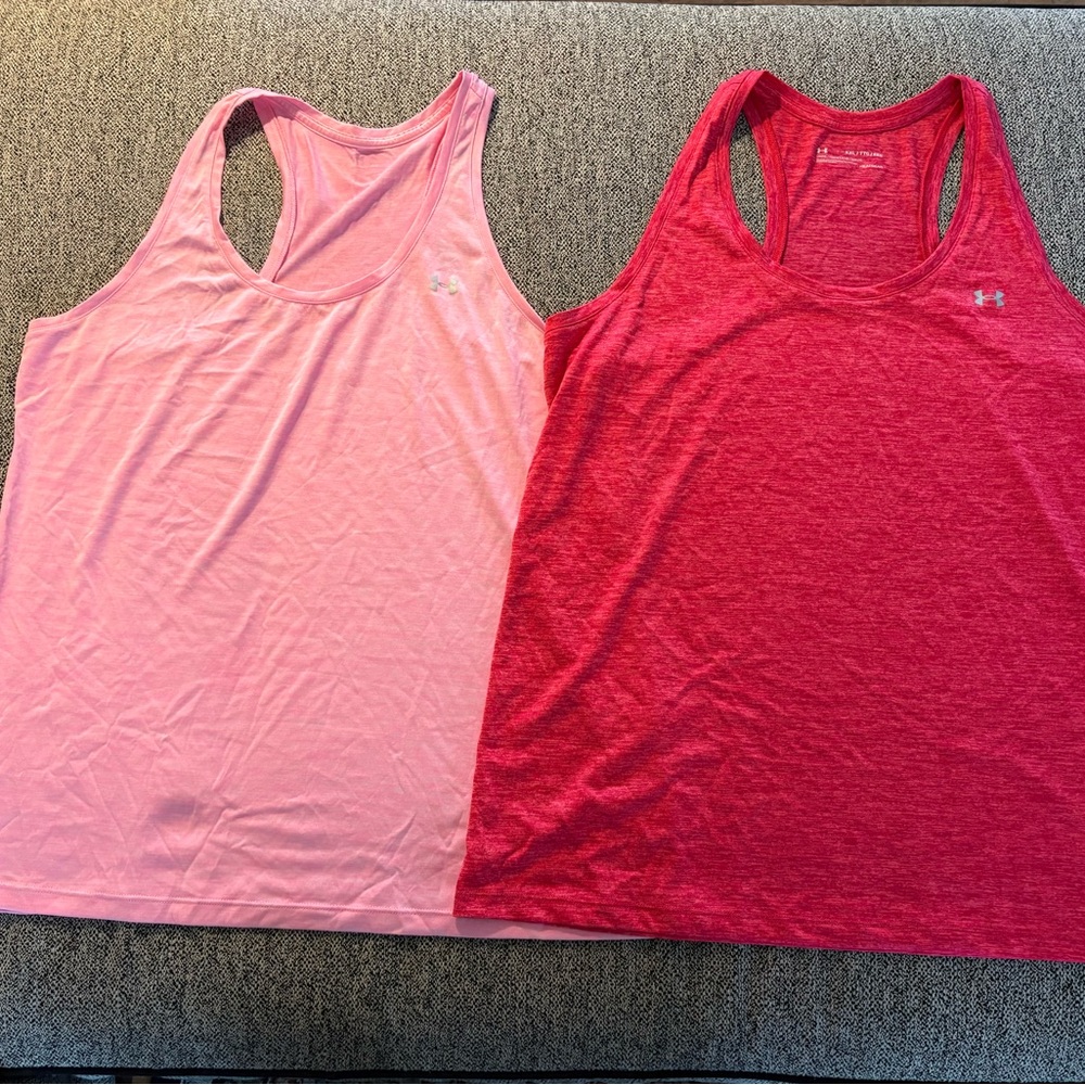 2 XXL Under Armour Women's Racerback Tank Tops: light pink and hot pink!